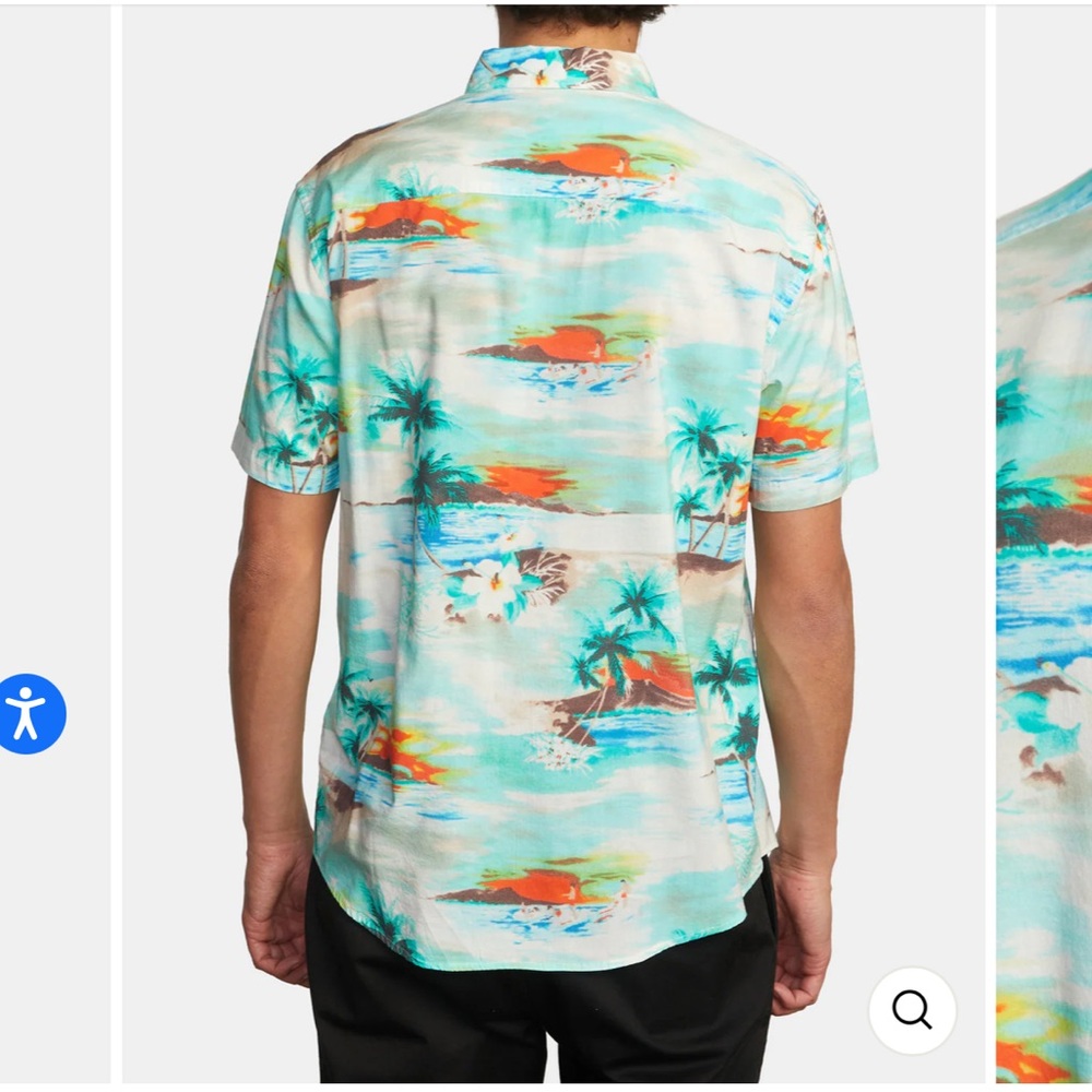 RVCA Men's Tropical Beach Print Shirt - Blue and Green - Picture 2 of 7